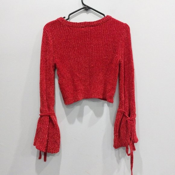 Revolve Lovers + Friends Red Parkwood Bell Sleeve Sweater Chenille Tie Boho XXS - Picture 5 of 7